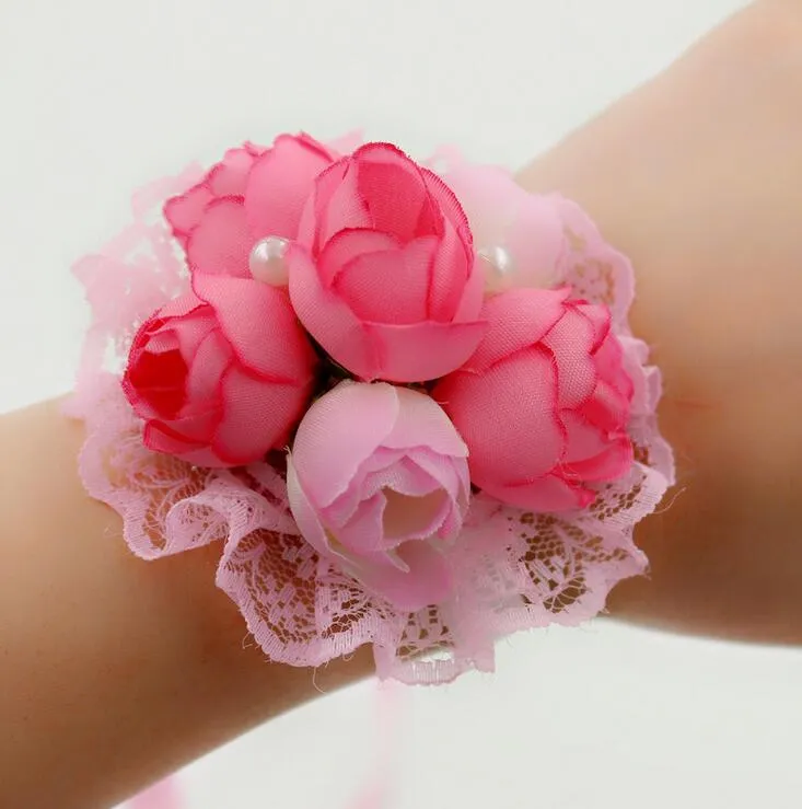 Beau corsage de fleur rose rouge champagne violet avec broche pour mariage fournitures de marié mariée vente au détail et en grosBF02