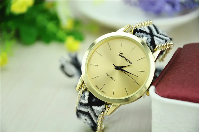 Międzynarodowe zegarki genewskie moda ręcznie robiona bransoletka ze sznurka damski zegarek ręcznie tkany zegarek damski kwarcowy zegar dla chłopca dziewczyna prezent