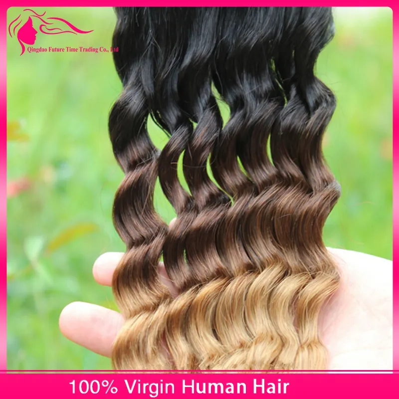 Malaysian Deep Wave Wavy Ombre menschliches Haarverlängerungen 1B 4 27 Ombre Hair Webbündel mit drei Tono -Ombre -Spitzenverschluss LOT9467562