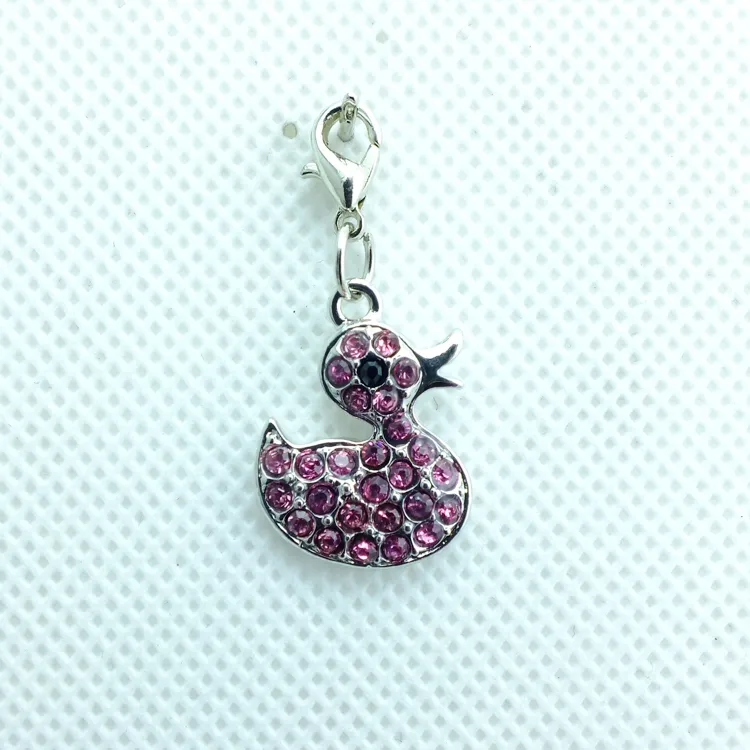 Gratis verzending Nieuwste Mode Charms Legering 4 Kleur Rhinestone Duck Lobster Clasp Drijvende Charms DIY Sieraden Accessoires