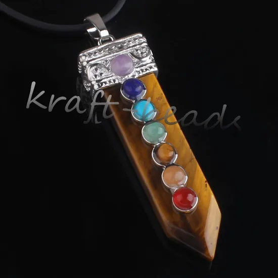 Venta al por mayor 10 unids plata 7 granos de piedra orden mezclada piedra forma de espada Chakra punto de curación de piedra colgante de regalo de la joyería puede elegir color