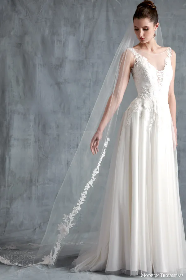 Nuovo arrivo Uno strato di velo da sposa Tulle Appliques Lungo pavimento lunghezza Bianco Avorio Abito da sposa vintage Velo da sposa Disponibile veloce D7222961