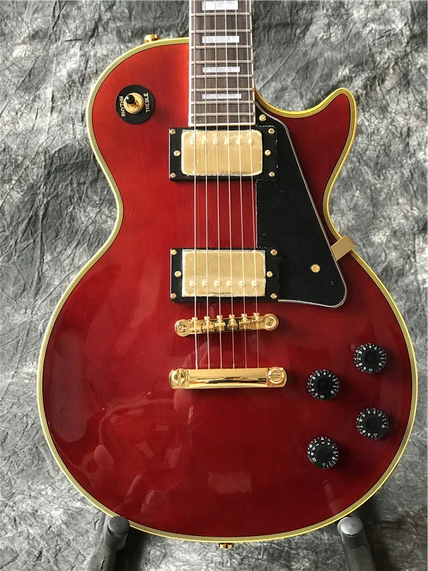 新しい到着卸売業の店の赤いカラーのエレクトリックギター、黄色い綴じ、高品質のギター