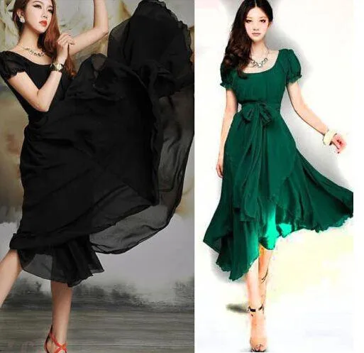 2016 New Korean Style Women Pleated Maxi Chic Prom Dress For Evening ...