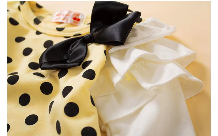 New Arrival Baby Long Sleeve Polka Dots Dresses For Girls Princess Bowknot Long Dress Party Vestidos