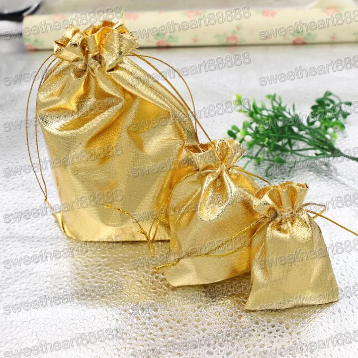 Sacchetti di gioielli in raso di garza placcato oro Sacchetti regalo di Natale Borsa 6x9cm 7X9cm 9x12cm 13x18cm Nuovo 4 formati Moda