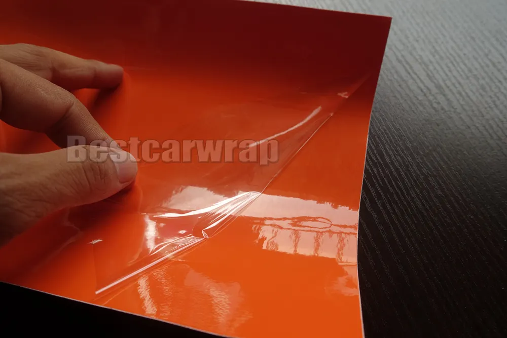 Premium Orange Glossy Vinyl Wrap 3 Layers Car Wrap Film med luftfri storlek: 1,52*20M/Roll