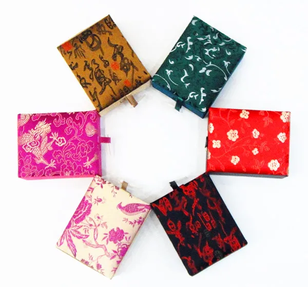 Pretty Pendants Necklace Gift Boxes Silk Fabric Jewelry Storage Case 10pcs/lot Mix Color Pattern Free shipping