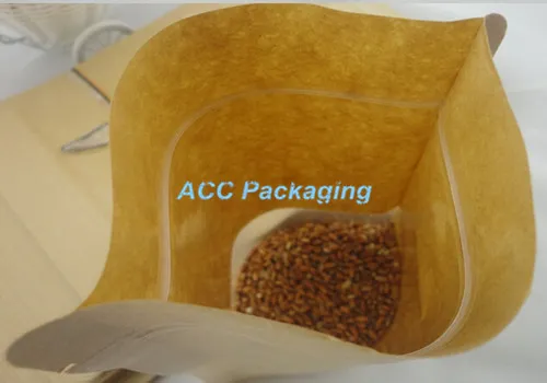 DHL 20x30cm 7.9x11.8" Kraft Paper With Clear Window Stand Up Packing Package Bag for Food Coffee Storage Resealable Zipper Lock Bag