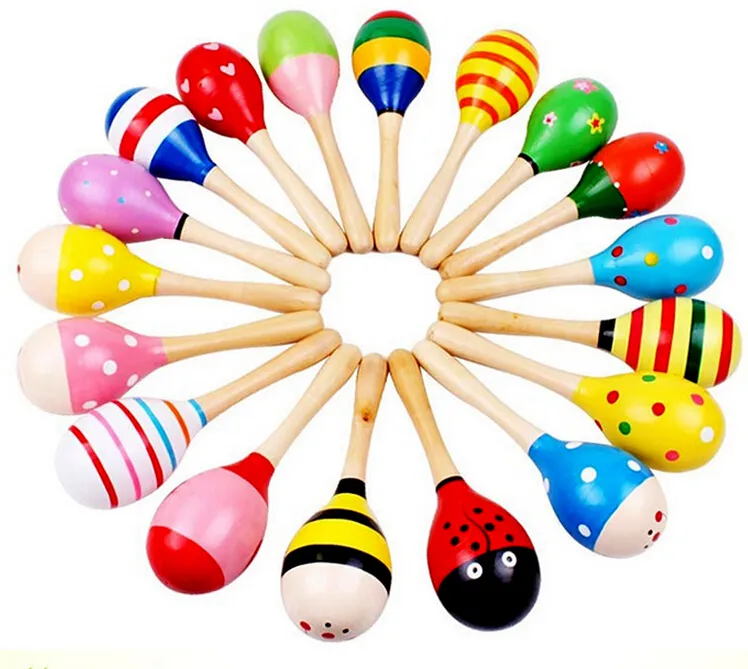 Jouets pour enfants Rattles en bois Maraca Baby Shaker Educational Kids Party Musical Tools Rattle Ball Multicolor Cartoon Hammer 9372175