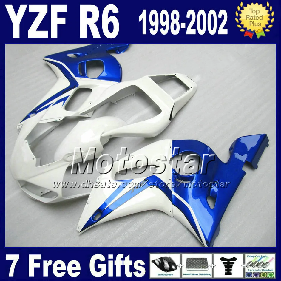 Yamaha Yzf-R6 1998-2002 YZF 600 YZFR6 98 99 00 01 02 블루 화이트 페어링 바디 키트 VB92