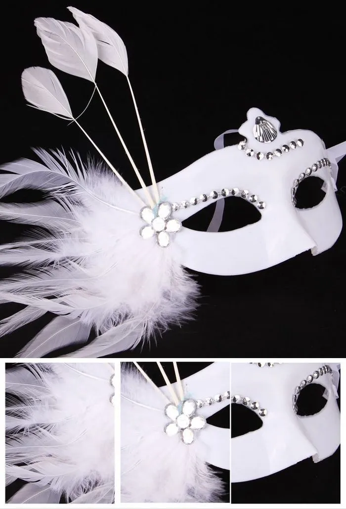 2016 New Masquerade Mask performance show Runway Venedig målning mask fjäder vit skönhet prinsessa Jul Halloween fest varm