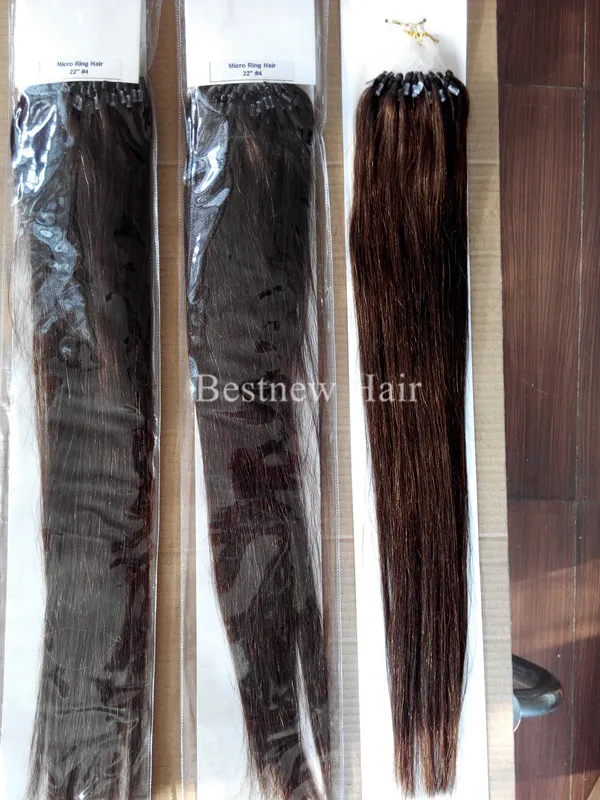 100GPACK 16Quot18quot20quot22quot24quot26quot Remy Micro Ringloop 100 Indian Human Hair Extensons Kolor 4 Dark Br5918278