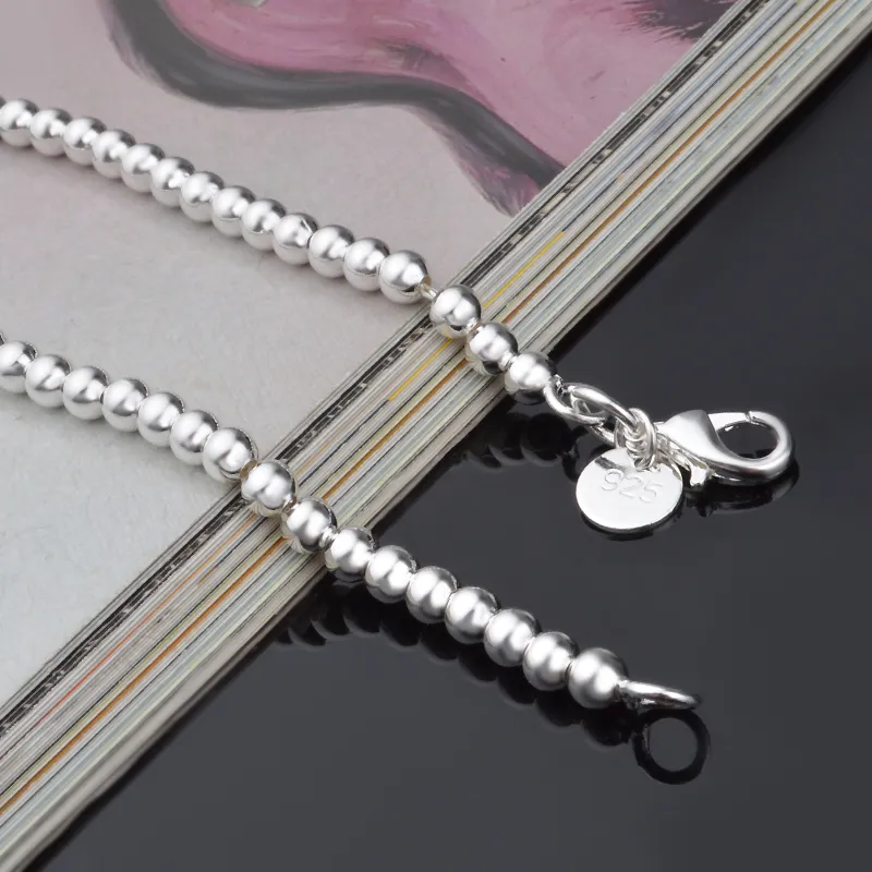 Gratis frakt med spårningsnummer Toppförsäljning 925 Silverarmband 4mm pärlor Armband Silver smycken 20st/mycket billigt 1795