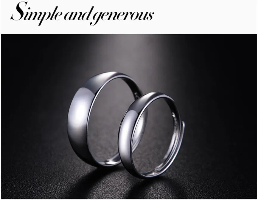 New Simple Smooth Surface Lovers Ring Fashion Opening Mouth S925 Gioielli in argento sterling Paio di anelli fidanzamento di nozze