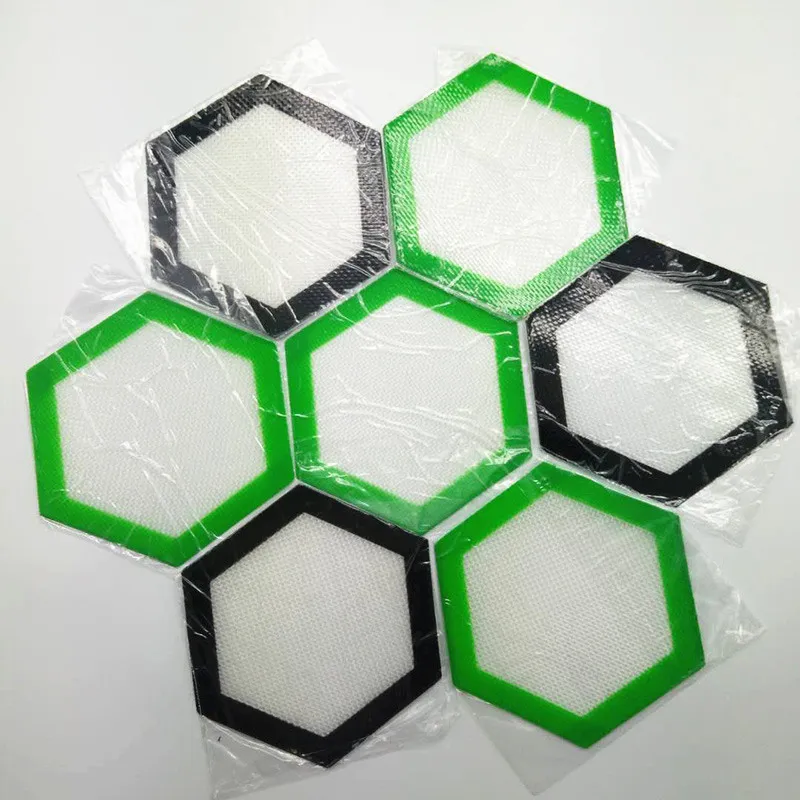 Quality FDA food grade reusable non stick concentrate bho wax slick oil Hexagon shape heat resistant fibreglass 5" silicone baking mat