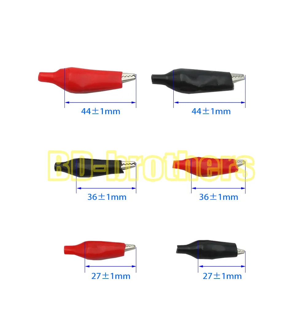 Metall-Krokodilklemme, elektrische Klemme für Prüfsonden, 27 mm, schwarzer und roter Kunststoffstiefel, 1000 Stück/Menge