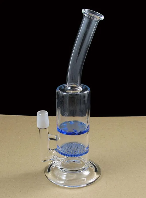 Dos funciones Doble Disco de vidrio Bubbler Bent neck Bongs de agua de vidrio con Honeycomb y Whirl Perc Smoking Water Pipe con accesorio completo