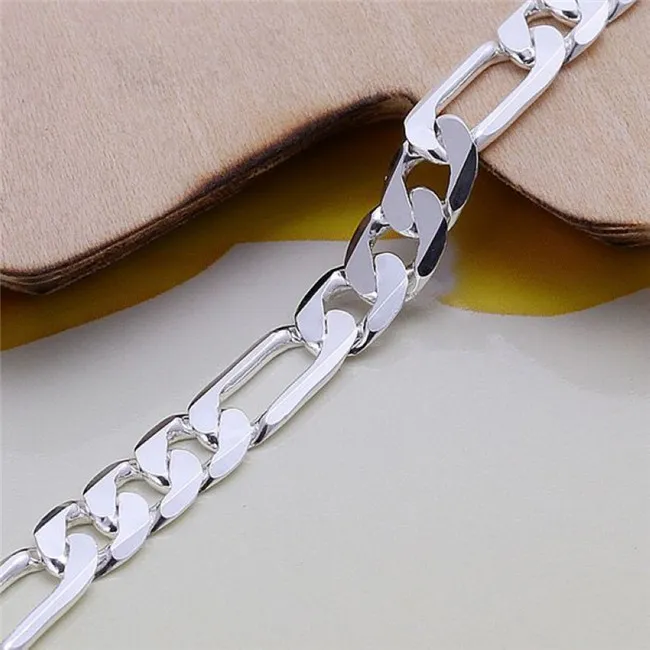 6MM Figaro chain bracelet plated 925 sterling silver men Fashion Jewelry Length 20CM Top quality 