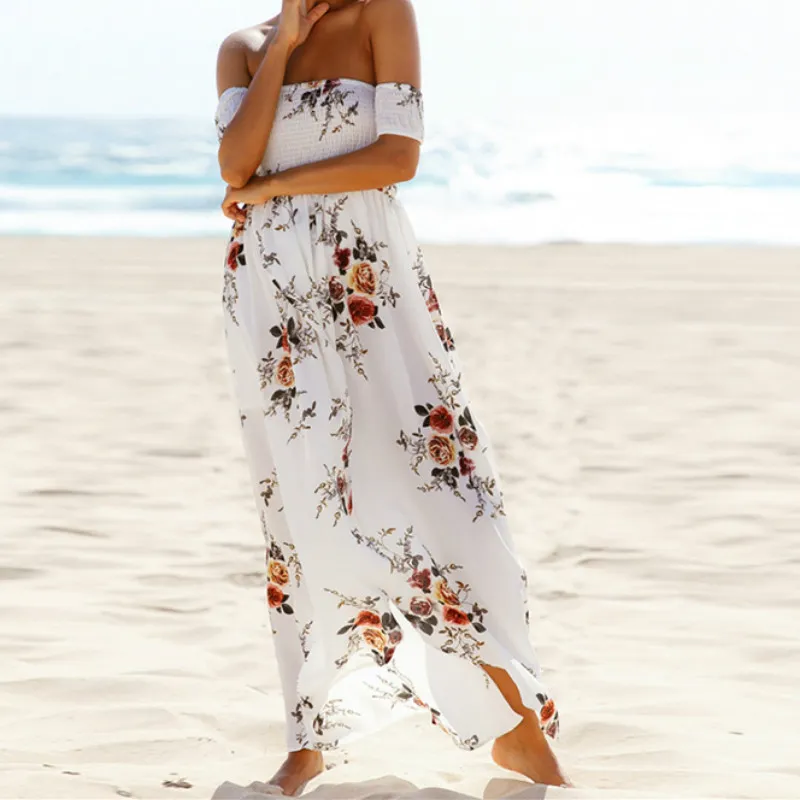 green emerald velvet dress Boho Long Summer Sundress  Off-Shoulder Slit Skirt Floral Maxi Dress in Gray | Women's Boho Fashion | 5XL