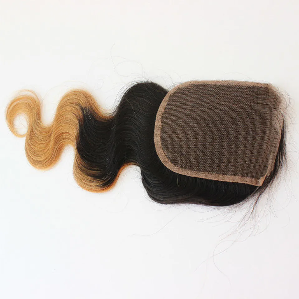 1b/30 Two Tone Body Wave 4X4 Brazilian Human Hair Ombre Closure with baby hair and bleached knots