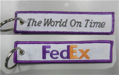 FedEx The World On Time Luftfahrt-Schlüsselanhänger, Stoffstickerei, Piloten-Schlüsselanhänger, 13 x 2,8 cm, 100 Stück