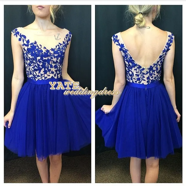 Beautiful 2015 Sheer Crew Backless A Line Tulle Net Lace Evening Gowns Custom Made Short Prom Homecoming Dress From Yateweddingdress 73.47 DHgate.Com