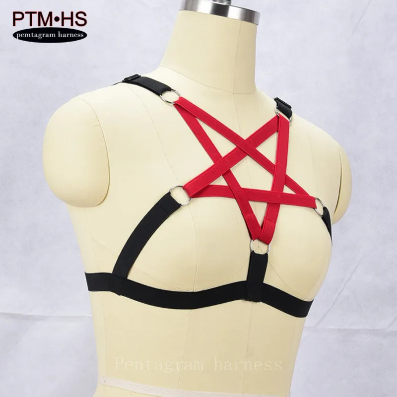 Pentagrama Arnês Lingerie Preto Vermelho Strappy Tops Bra Bdsm Bondage  Pastel Goth Fetiche Erótico Burlesco Dança Rave Jarreteira De $76,46