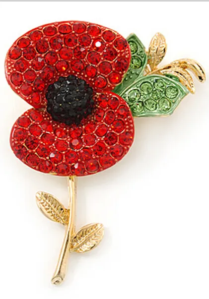 Royal British Legion Red Rhinestone Diamante Crystal Poppy Flower Brooch Pins RemeBrance Day Presenter