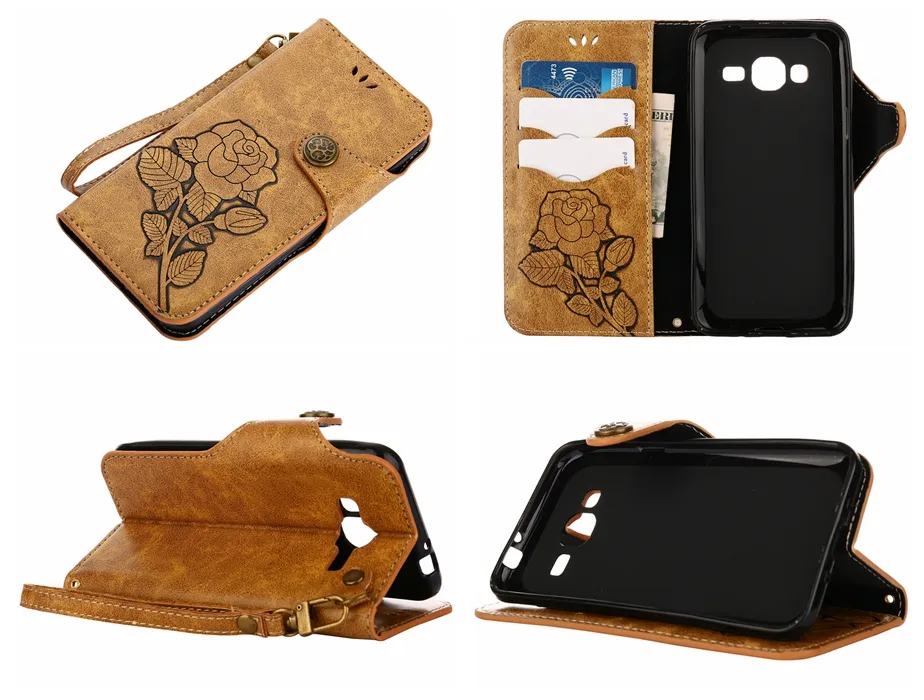 Vintage Rose Fundas para Samsung Galaxy J3 Funda de cuero de primera calidad cubierta de la cubierta del tirón para Samsung Galaxy J3 2016 2017 caso