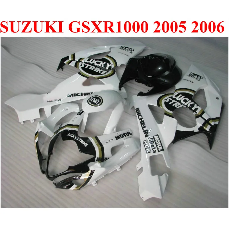 Kit carenatura prezzo più basso per SUZUKI GSXR1000 2005 2006 nero bianco LUCKY STRIKE carrozzeria 05 06 GSX-R1000 K5 K6 set carenature QF40