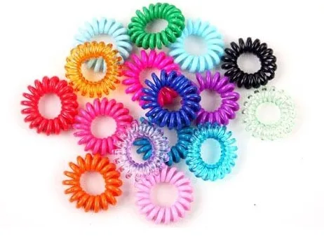 Wholesale-100Pcs in One Pack Elastic Rainbow Colorful Telephone Wire Cord Hair Band Ties Band Rope Bobbles E715