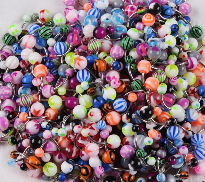 lot Body Jewelry Piercing Eyebrow Navel Belly Tongue Lip Bar Rings Mixed Color1634358