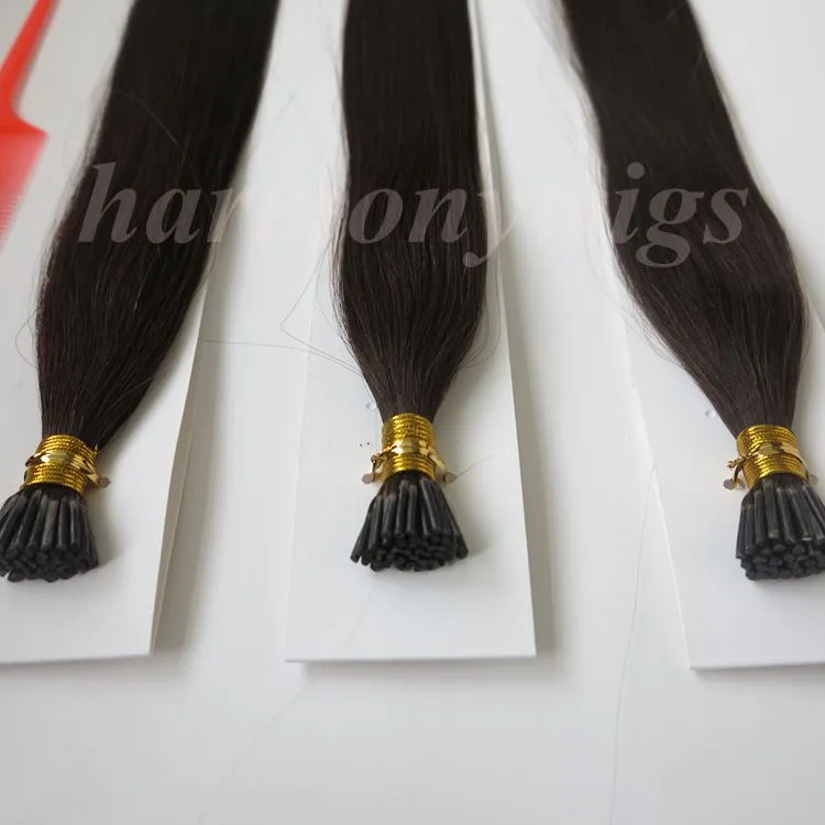 Pre Bonded I Tips Brasilianska Human Hair Extensions 50g 50Strands 18 20 22 24In # 2 / Darkest Brown Indian Hair Products