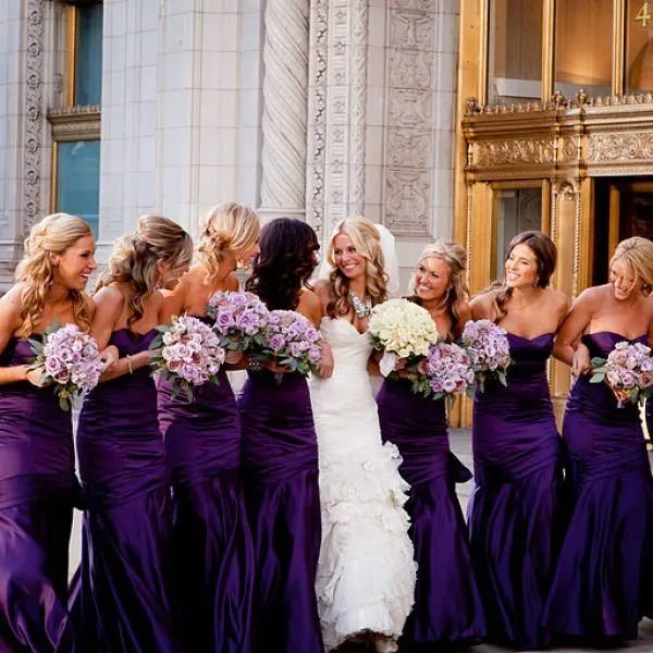 2015 Grape Taffeta Mermaid Bridesmaid Dresses Sweetheart Wedding Party Dresses with Pleats Floor Length Maid of Honor Dress