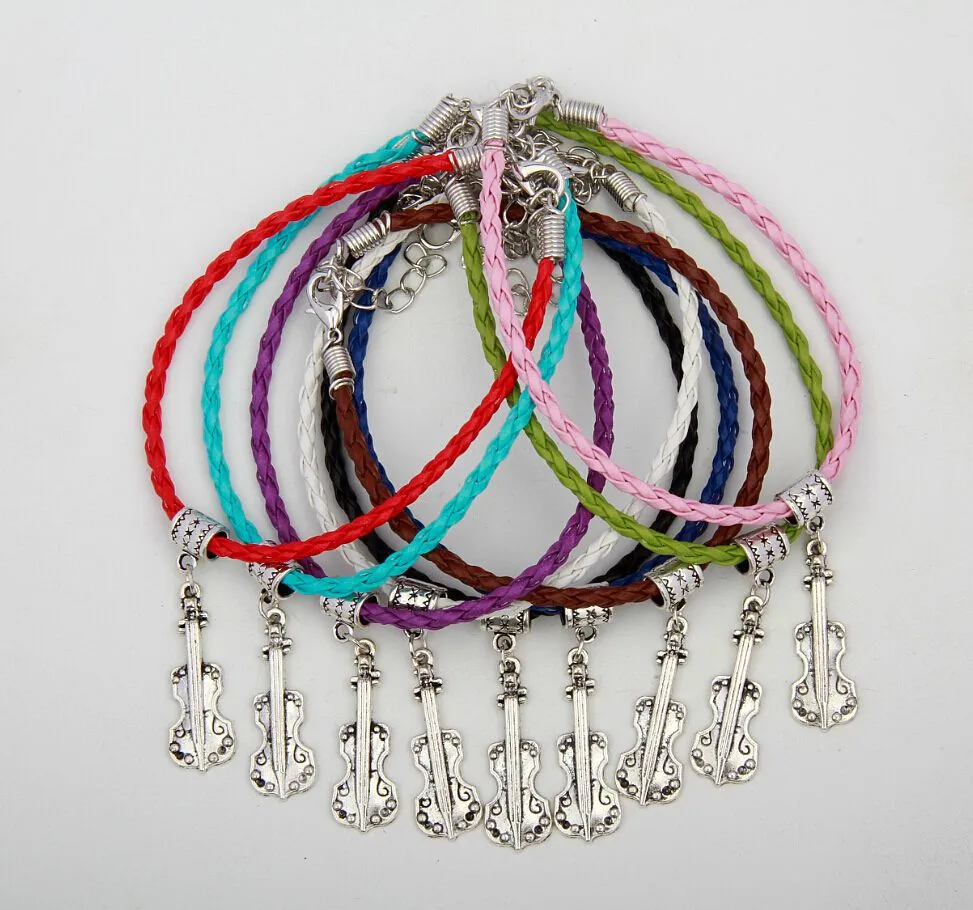 Vintage Silver Violin Viola Cello Charm Pendants Mixed Color Braided