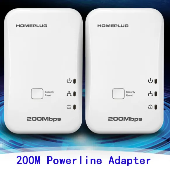 2pcs / lot 200Mbps Powerline adaptador de red de montaje en red de red Homeplug Adaptador eléctrico adaptadores de red de comunicación señales estables rápidas