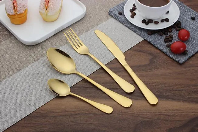 High-grade Gold Cutlery spoon fork knife tea spoon Matte Gold Stainless Steel Food Silverware Dinnerware Utensil