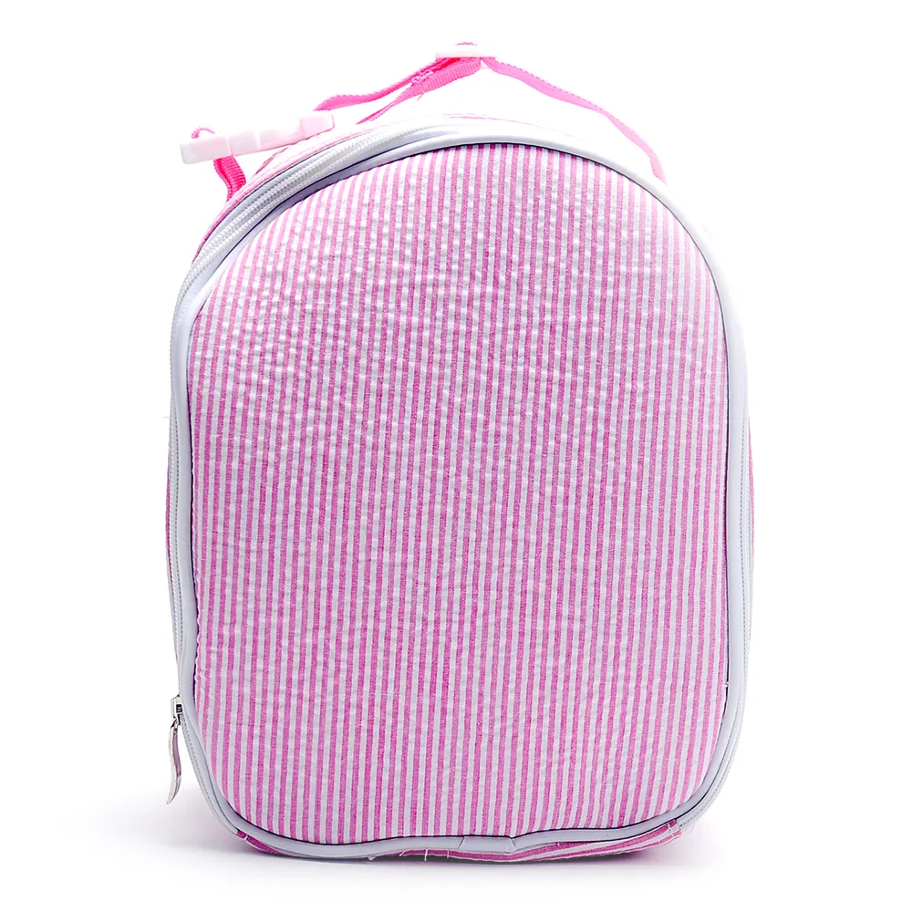 Pink Seersucker Cooler Bag 25pcs lot USA GA Warehouse Stripes Handle Lunch Tote Bag School Insulated Food Carriers DOMIL106344