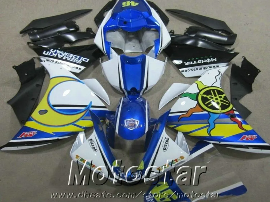 مجموعة التخصيص المجانية لـ YAMAHA YZF R1 2009-2011 2012 2013 YZF-R1 طقم هيئة fairing أزرق أسود أصفر 09-13 HA37