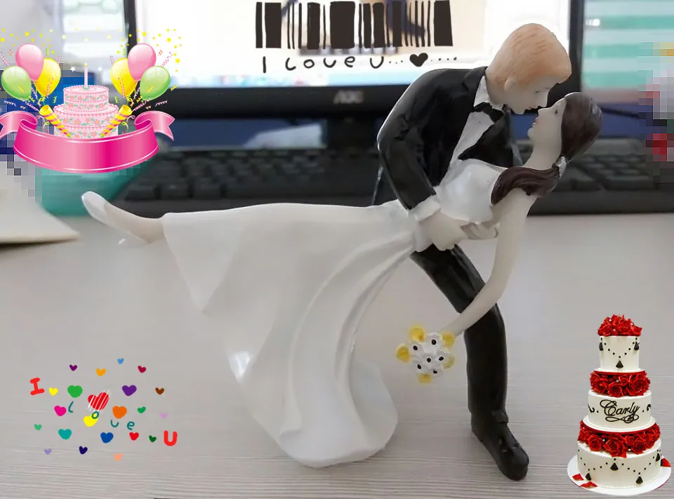 Romantic Romantic Dip Dancing Bridal and Groom Wedding Decoration CupCake Toppers Resign Figurine Craft Souvenir New Wedding Favor311c