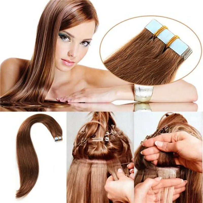 HELA 10A-Ryssland Remy Extensions Dubbel ritade PU-tejp i hårförlängningar Virgin 100% Human Hair DHL2669