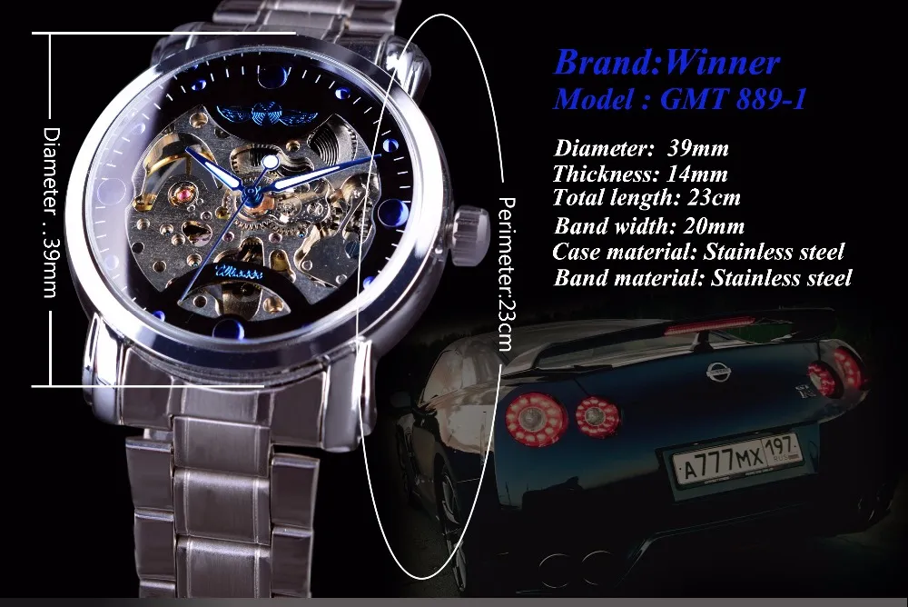 Vincitore Blue Ocean Fashion Casual Designer Orologio da uomo in acciaio inossidabile con scheletro Orologi da uomo Top Brand di lusso meccanico a carica manuale Wa226N