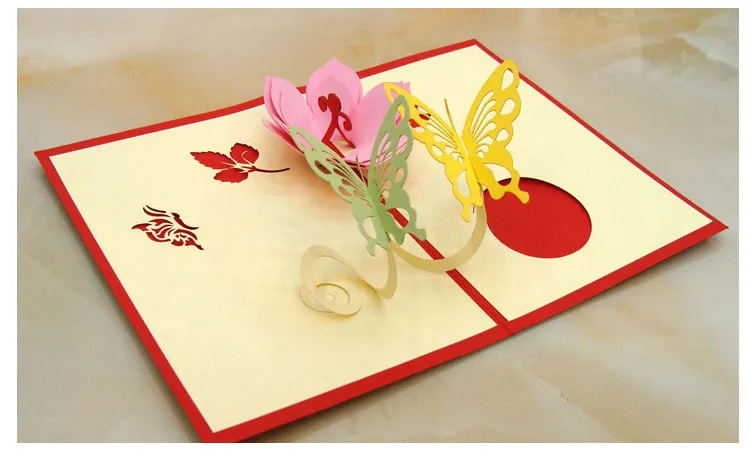 Cute 3D Butterfly Flower Greeting Cards Handmade Paper Creative Happy Birthday Card Festive Party Supplies