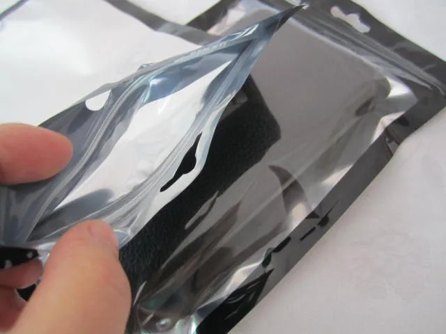 13.5 * 23cm Retail Package Zipper Bag Black påse för Samsung Galaxy S20 S10 S20fe Note 20 iPhone 12 11 XR XS Max 8 7 6 Läder hårt mjukt fodral