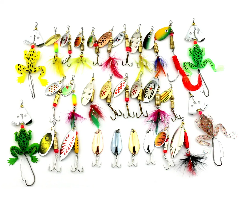 Hengjia 29pcs Spinners Fishing Lure Mixed color/Size/Weight 3~10G Metal Spoon Lures hard bait fishing tackle Atificial bait free shpping