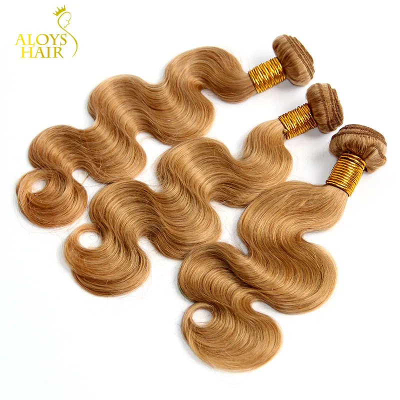 Honey Blonde Eurasian Hair Weave Body Wave Wavy 100% Couleur de cheveux humains 27 # Grade 8A Eurasian Virgin Remy Hair Extensions Bundles Tangle Free