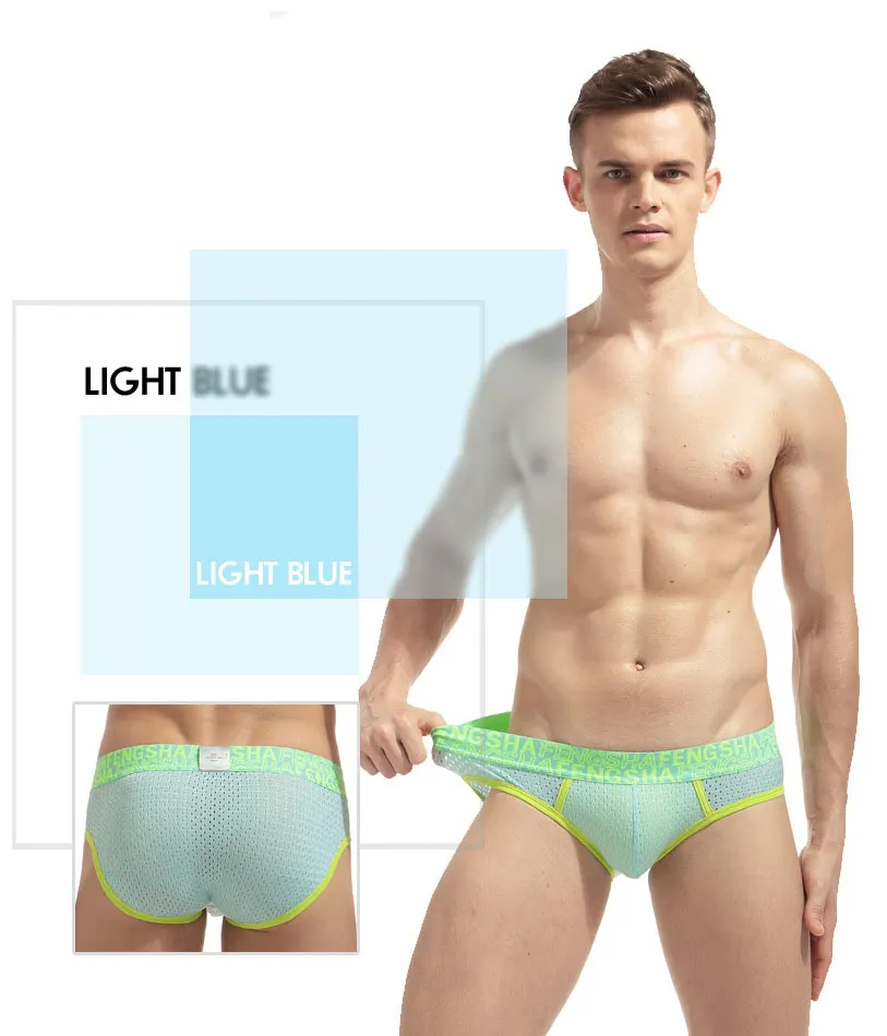 Men Briefs Mesh Underpants Hole Slips Low Waist Sexy Mens Nylon Breathable Comfortable Quick Dry Fabric U-convex Pouch Youth Brief Underwear