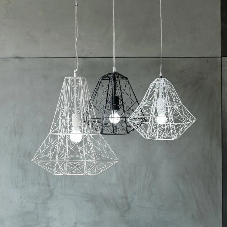 Nordic Industrial Style Hive Metal Cage Wisiorek Light Chandelier Salon Lampa Biały / Czarny Darmowa Wysyłka