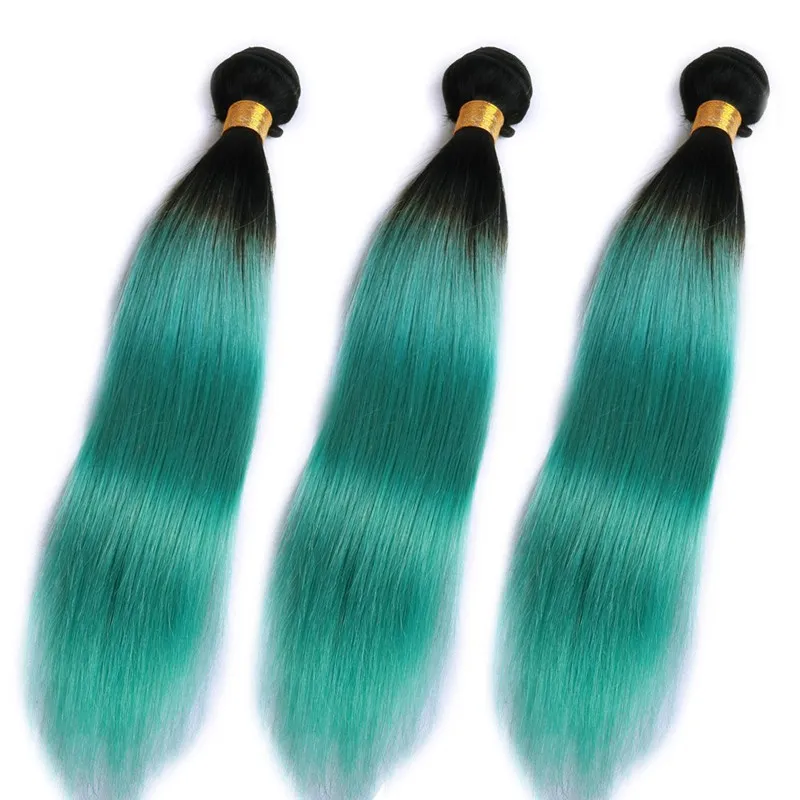 Two Tone 1B Dunkelgrünes Ombre Remy Menschenhaar bündelt grün gefärbte brasilianische Jungfrau glattes Haar 3 Bundles grüne Haarverlängerungen